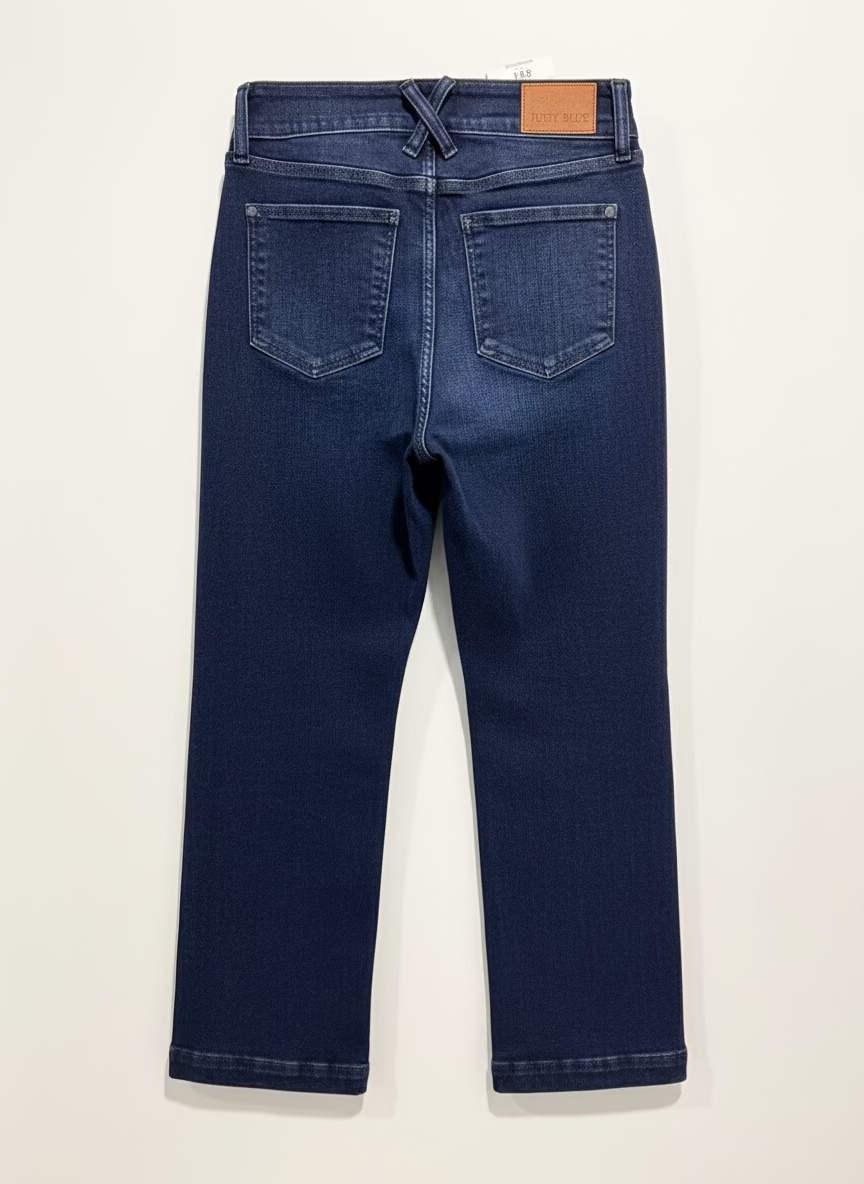 Women's High-Waisted Wide-Leg Jeans – JB Dark Denim Trouser with Short Inseam