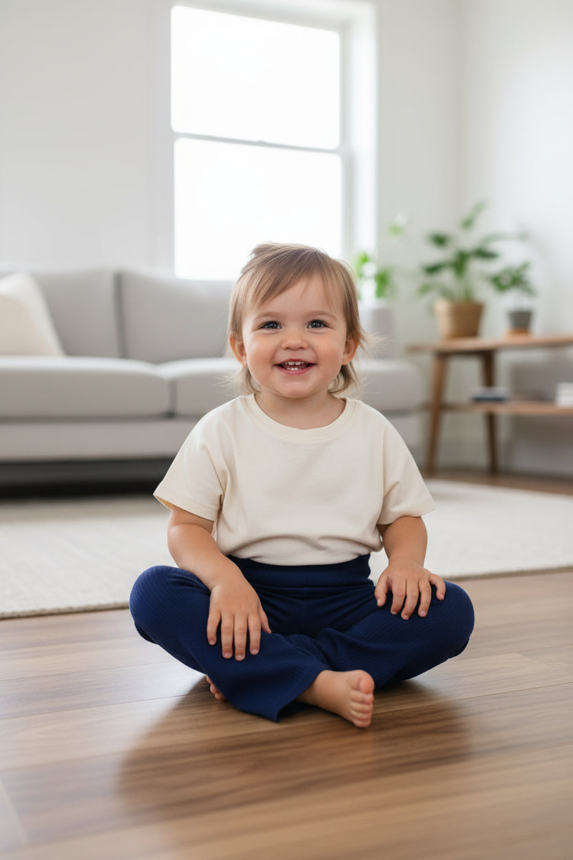 Three pairs of leggings in pink, blue, and purple on a white background