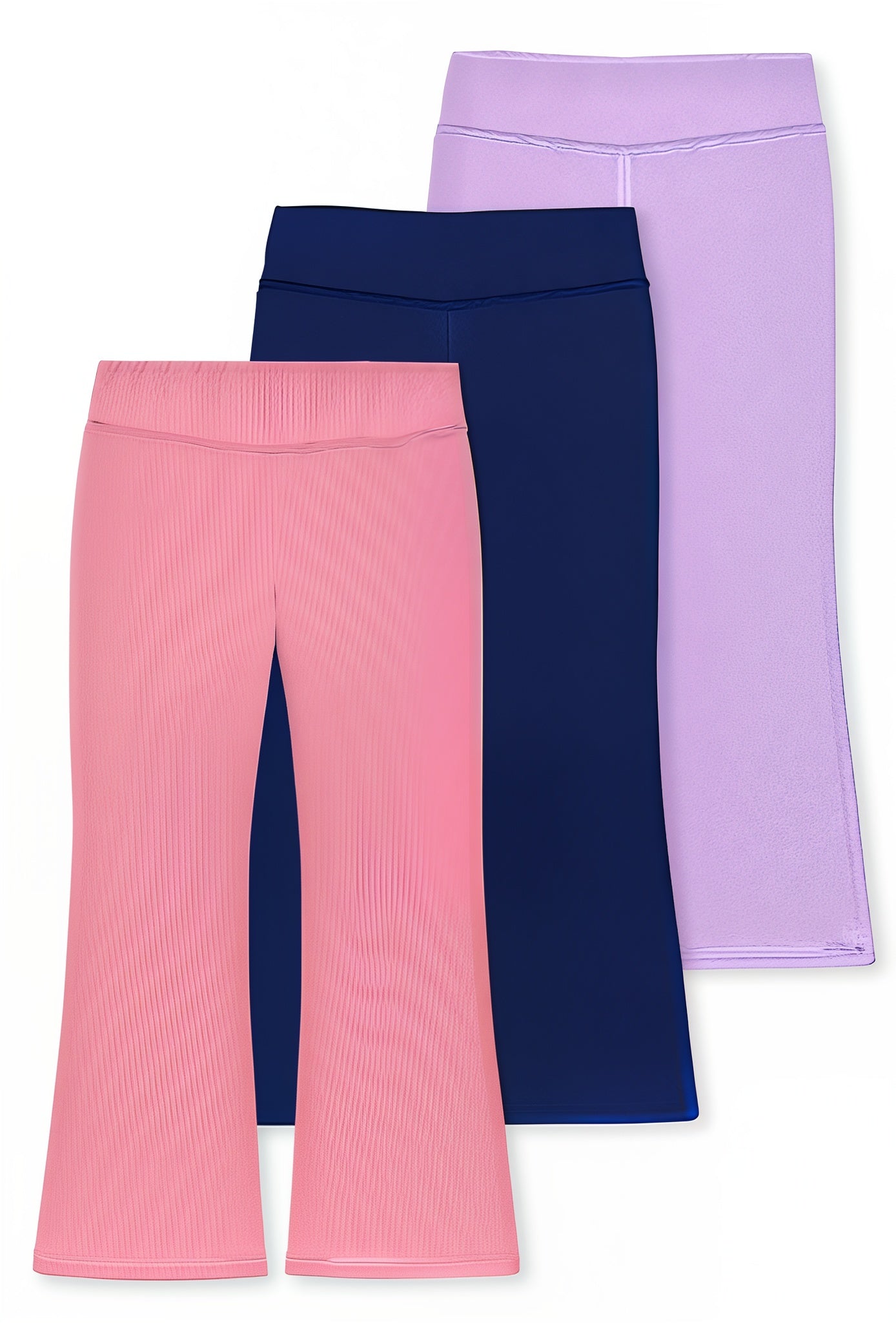 Toddler Girls’ Cozy Flare Leggings – 3-Pack Soft Knit Pants in Pink, Navy & Lavender
