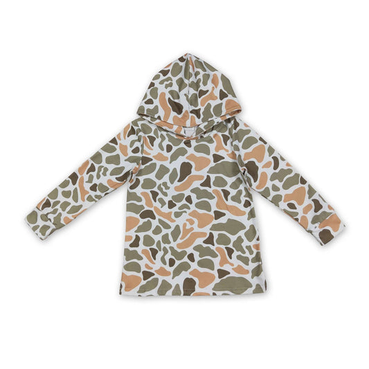 Camouflage-patterned hoodie on a white background