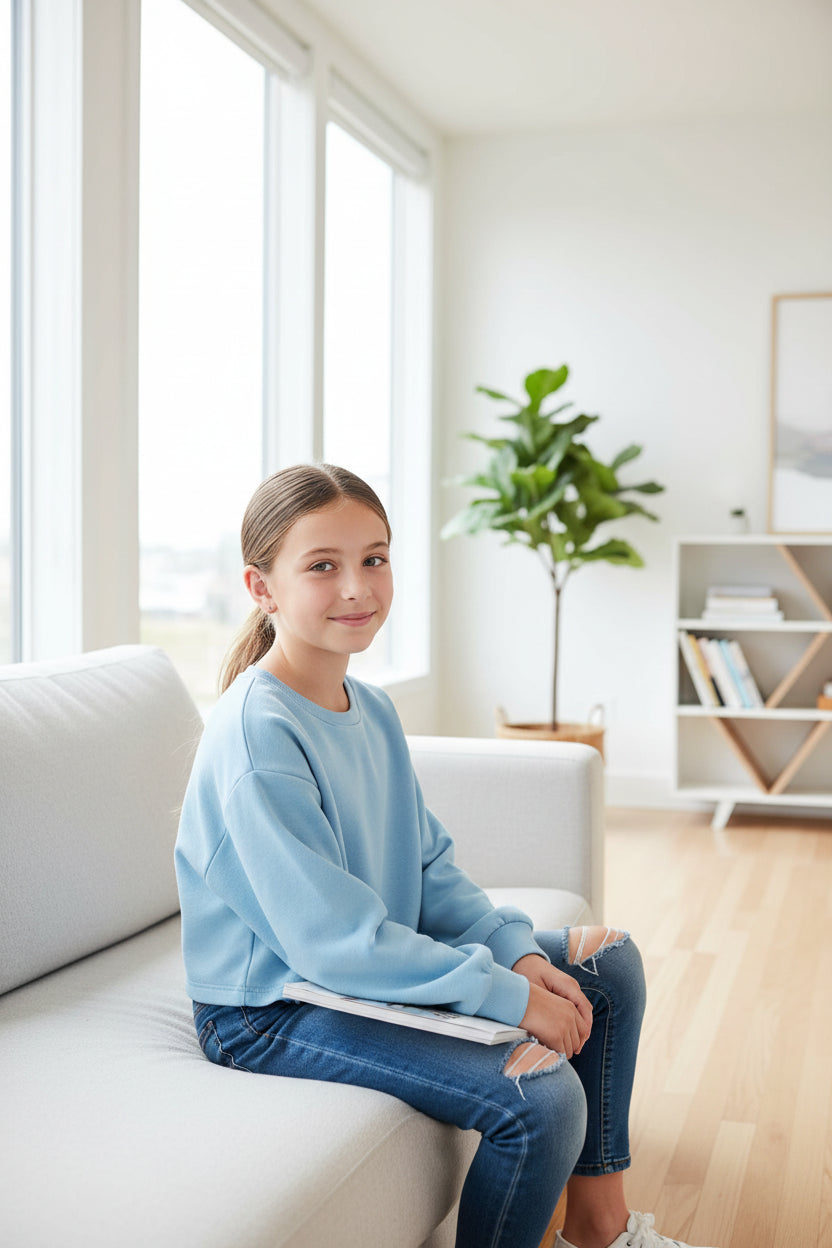 Light blue sweatshirt on a white background