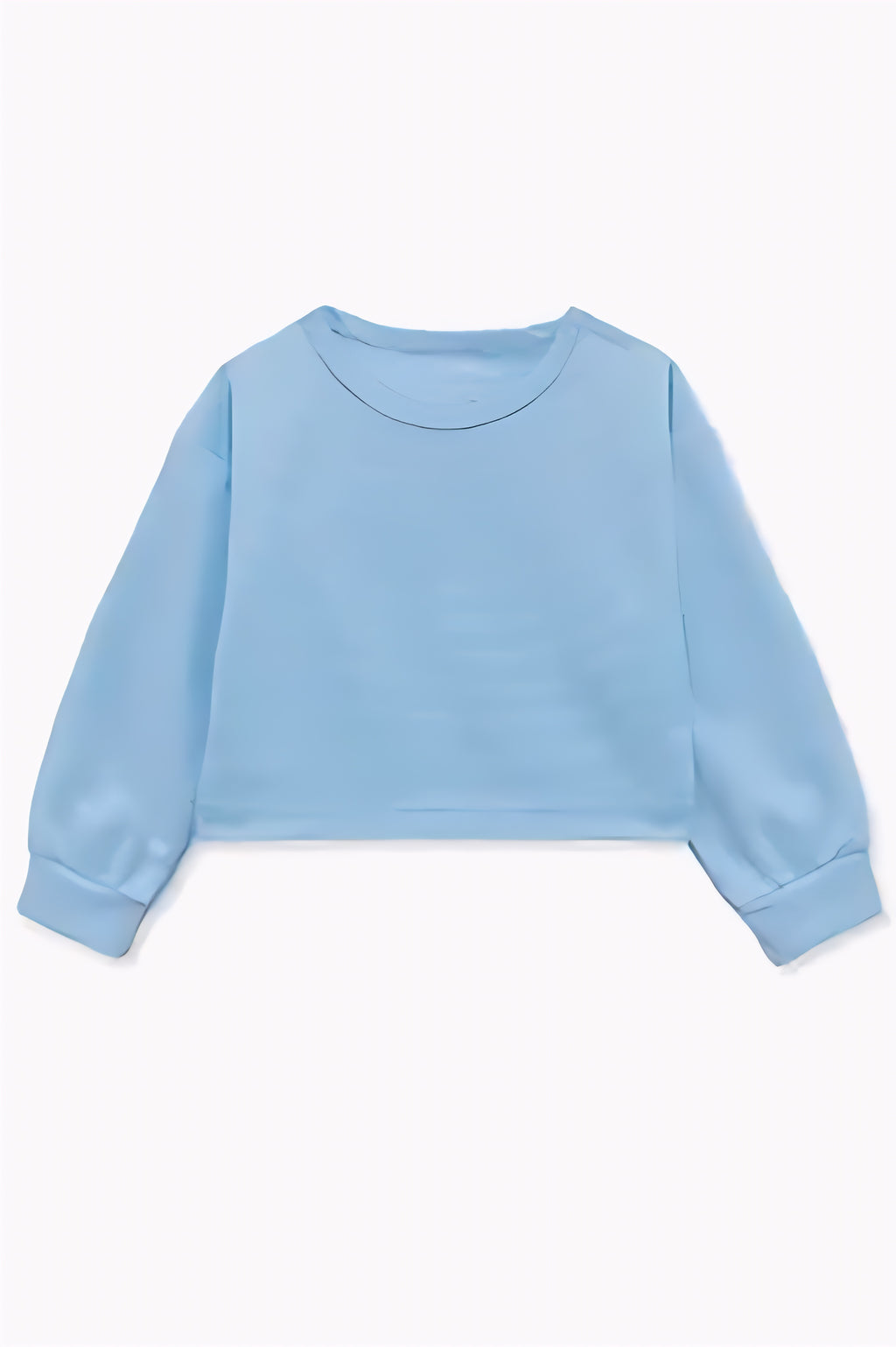 Girls’ Cropped Pullover Sweatshirt – Light Blue Long Sleeve Crewneck Top for Casual & Activewear