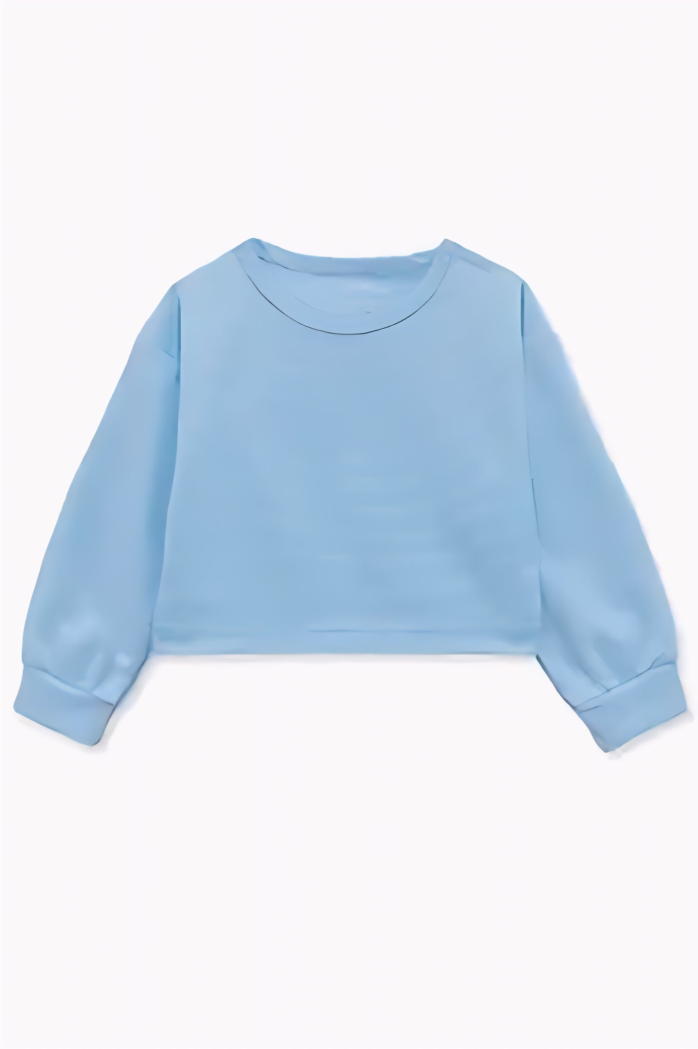 Girls’ Cropped Pullover Sweatshirt – Light Blue Long Sleeve Crewneck Top for Casual & Activewear
