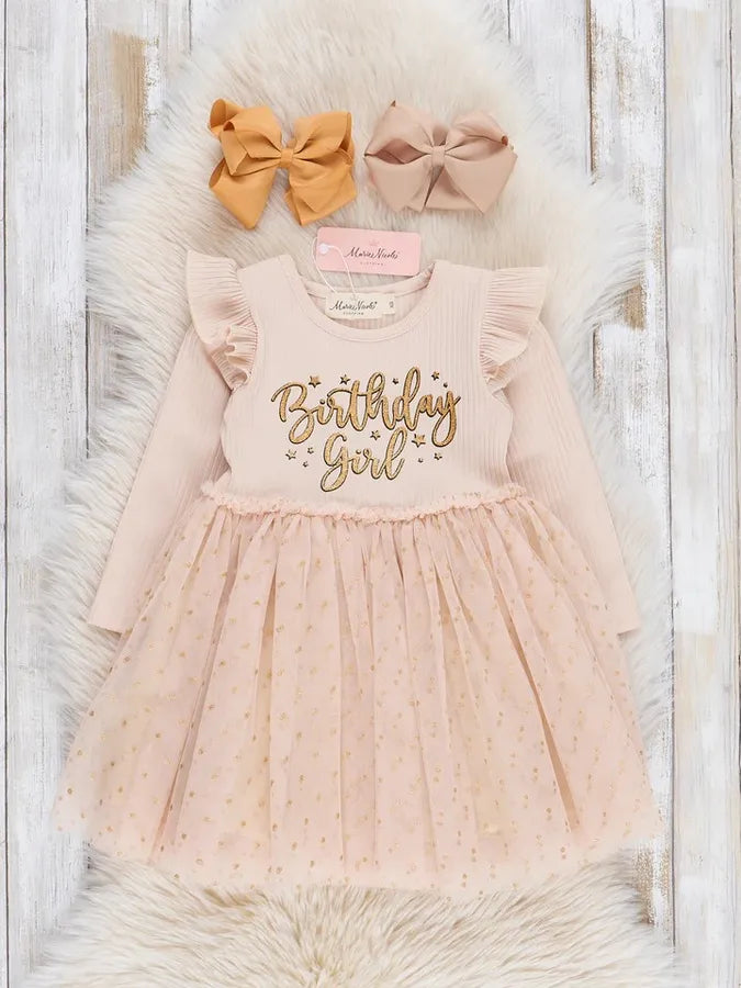 Tan Birthday Girl Sparkle Dress
