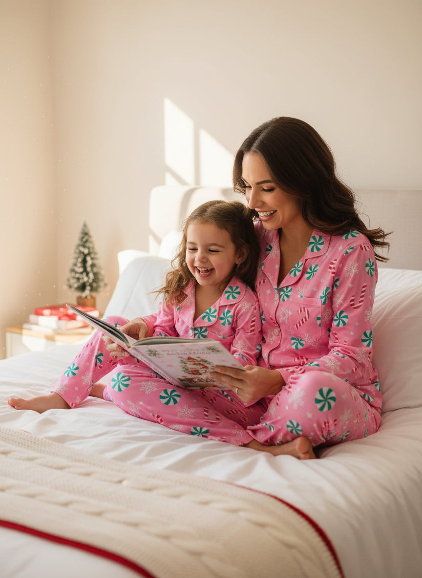 Pink pajama set for mom and me