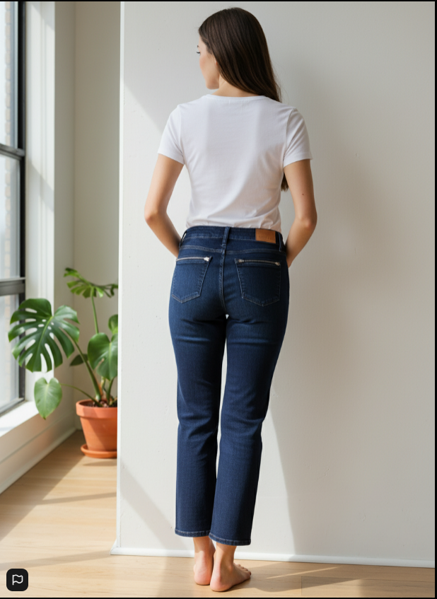 Women's High-Waisted Wide-Leg Jeans – JB Dark Denim Trouser with Short Inseam