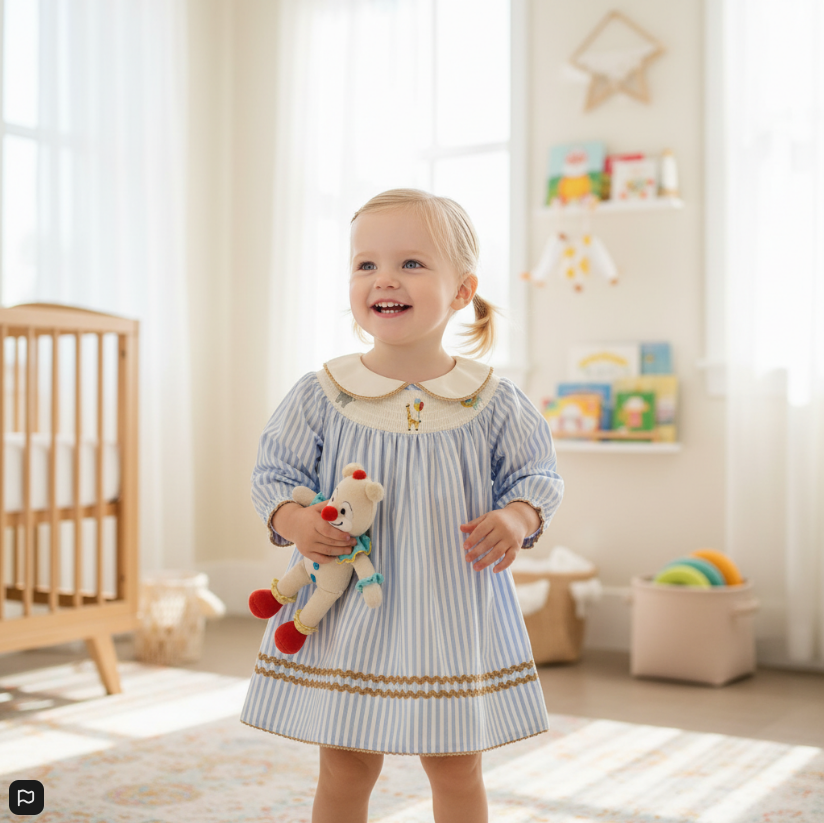 Blue Stripe Smocked circus Dress