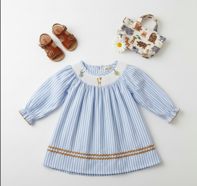 Blue Stripe Smocked circus Dress