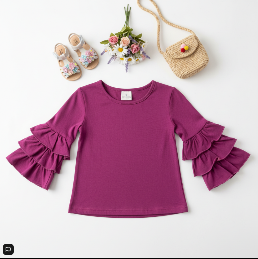 Girls’ Magenta Ruffle Bell Sleeve Top – Stylish Long Sleeve Shirt for Toddlers & Kids
