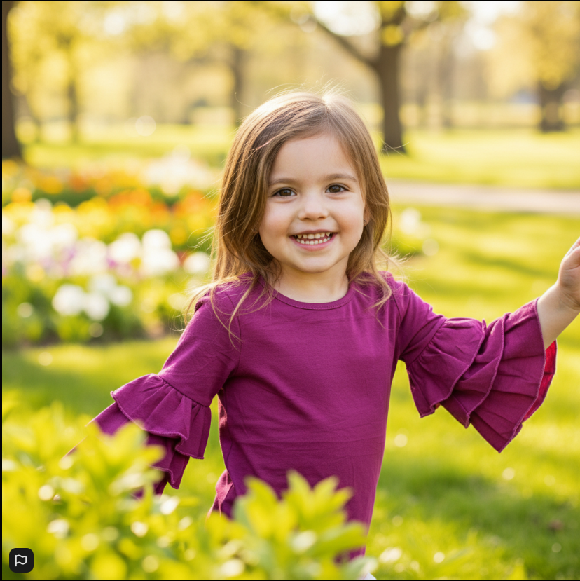Girls’ Magenta Ruffle Bell Sleeve Top – Stylish Long Sleeve Shirt for Toddlers & Kids