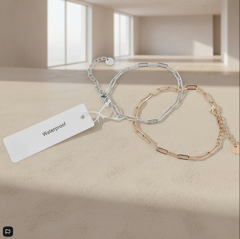 PS Chanelle Waterproof Charm Bar Bracelets – Gold & Silver Chain-Link Jewelry for Women