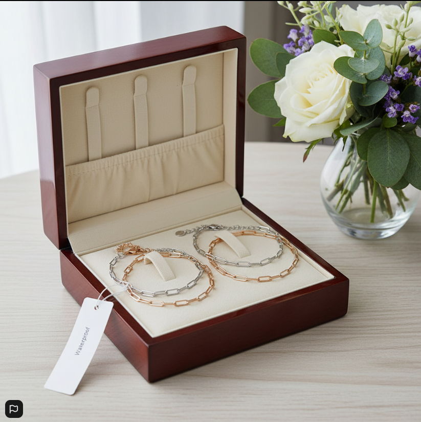 PS Chanelle Waterproof Charm Bar Bracelets – Gold & Silver Chain-Link Jewelry for Women