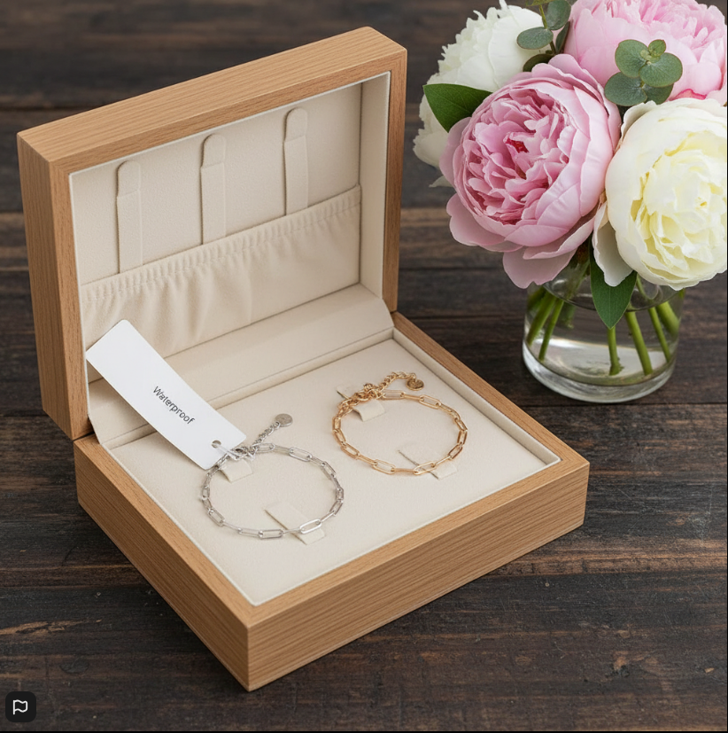 PS Chanelle Waterproof Charm Bar Bracelets – Gold & Silver Chain-Link Jewelry for Women