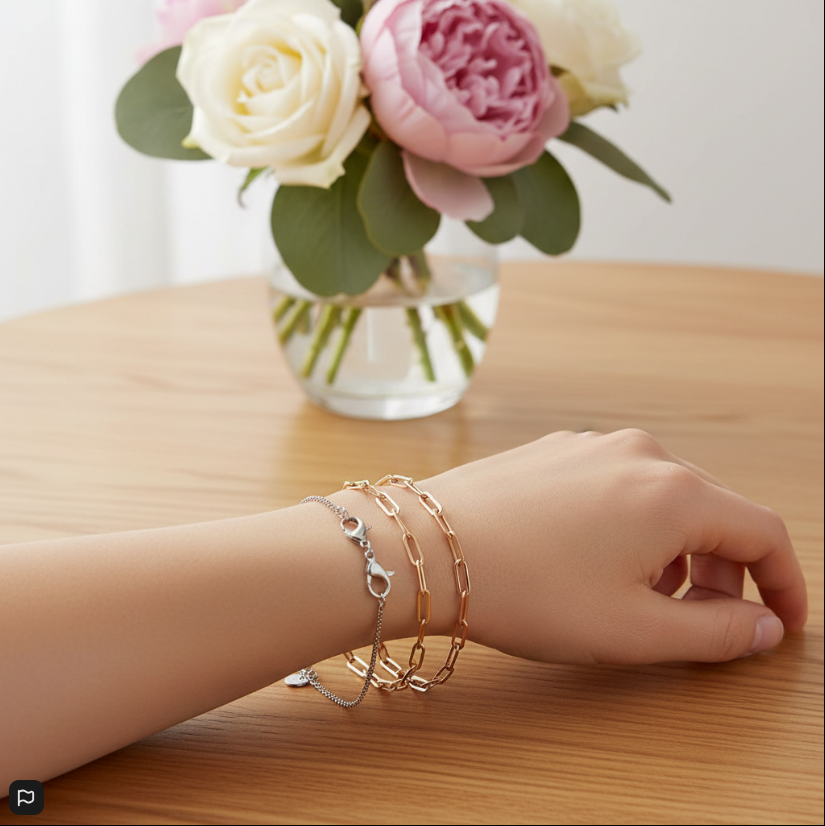 PS Chanelle Waterproof Charm Bar Bracelets – Gold & Silver Chain-Link Jewelry for Women