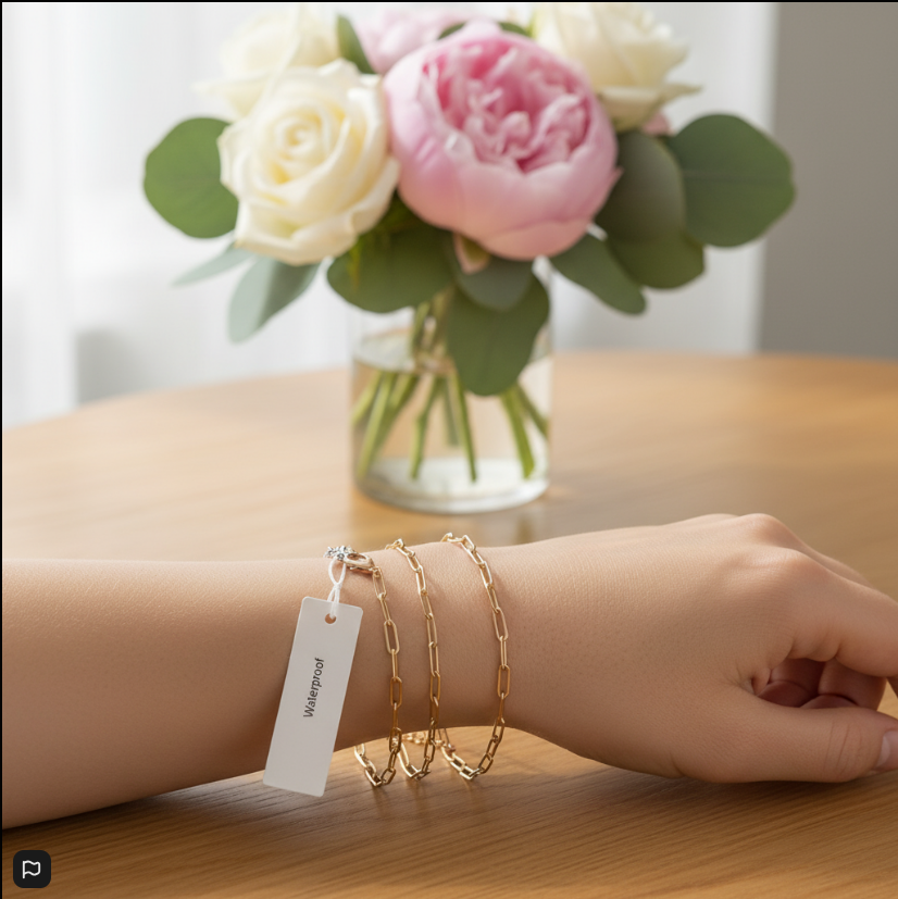 PS Chanelle Waterproof Charm Bar Bracelets – Gold & Silver Chain-Link Jewelry for Women