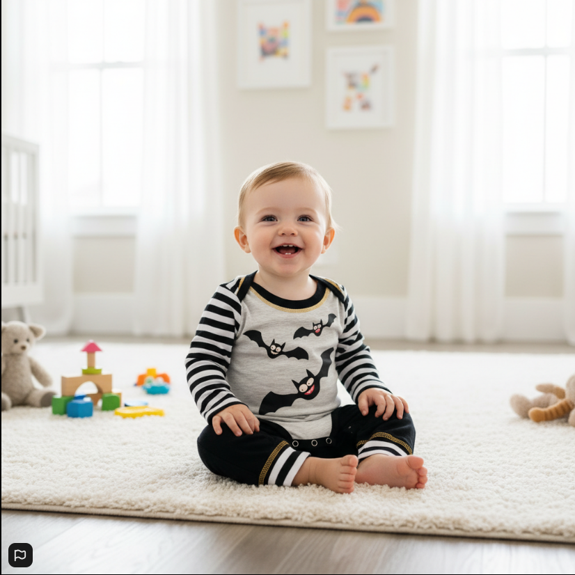Striped Bats Halloween Baby Romper & Jogger Set – Festive Infant Outfit with Snap Closure