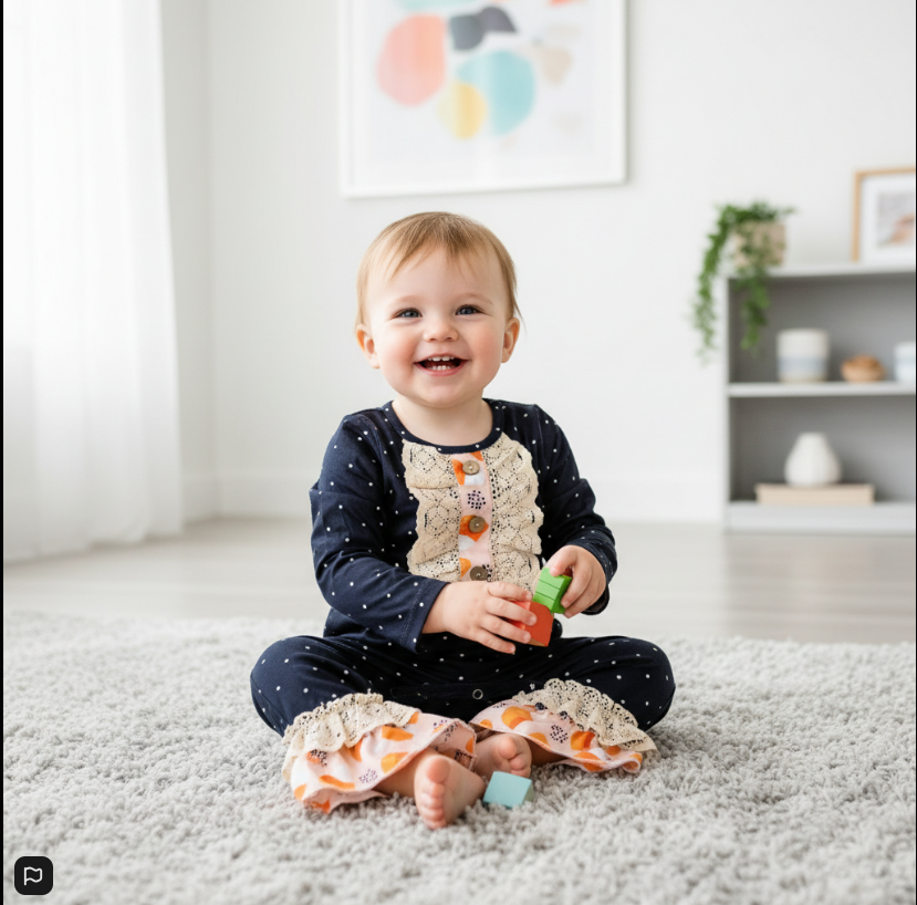 Polka Dot Candy Corn Baby Romper – Halloween Long Sleeve Outfit with Ruffles & Lace