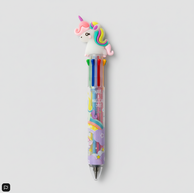 Unicorn Multi-Color Ballpoint Pen – Magical Kids Stationery with 3D Topper & Rainbow Ink