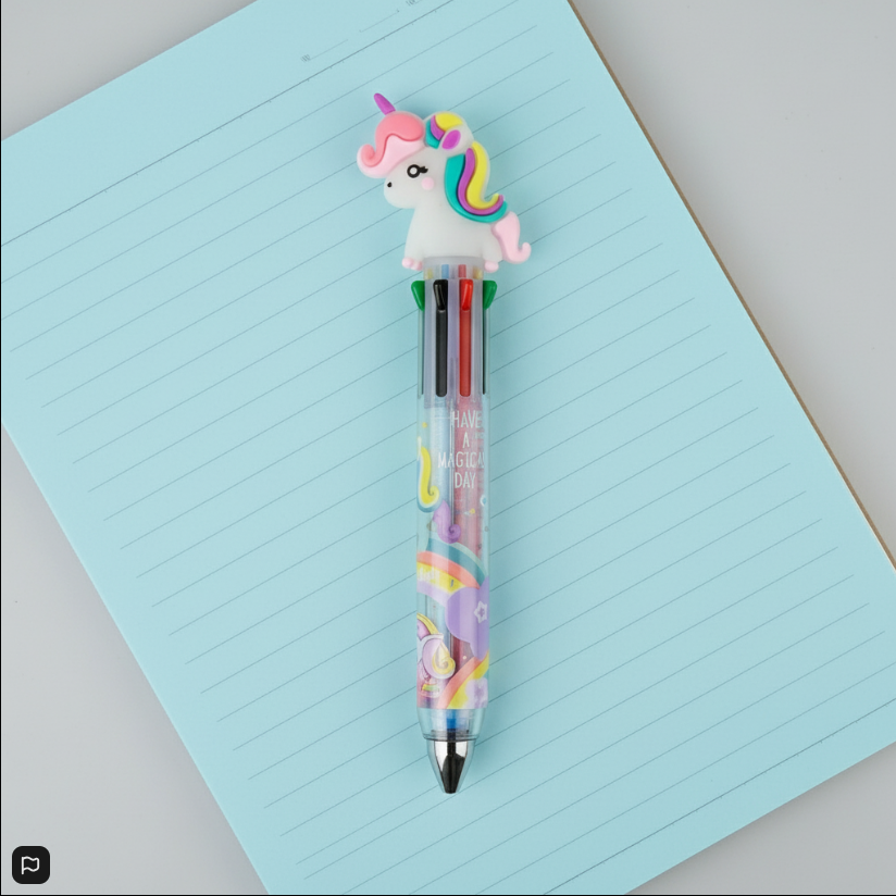 Unicorn Multi-Color Ballpoint Pen – Magical Kids Stationery with 3D Topper & Rainbow Ink