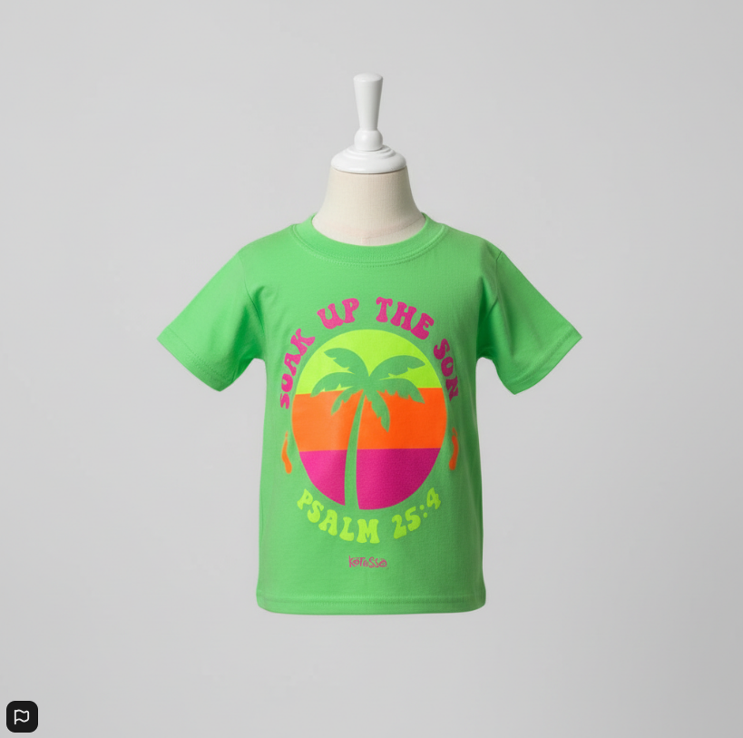 Soak Up The Son Kids T-Shirt – Christian Graphic Tee with Palm Sunset & Psalm 25:4
