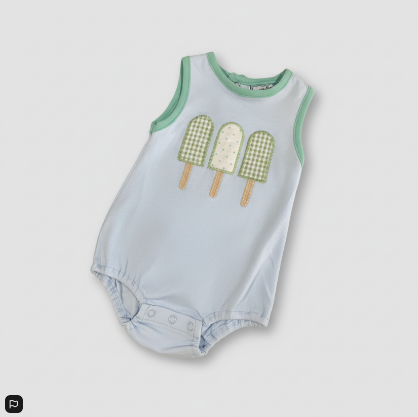 Summer Popsicle Bubble Romper – Light Blue Sleeveless Outfit