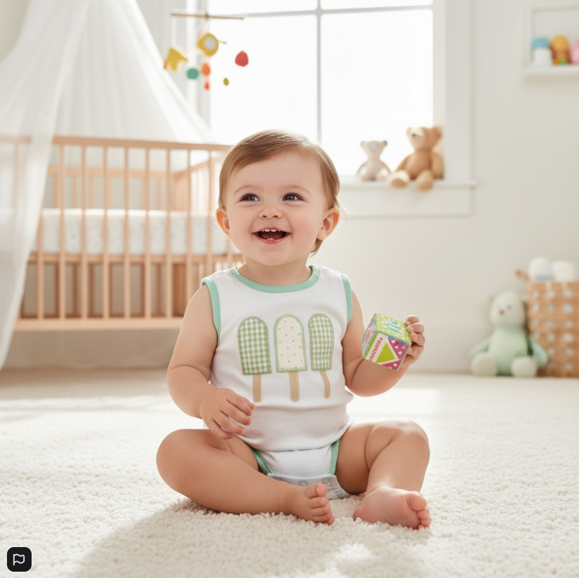 Summer Popsicle Bubble Romper – Light Blue Sleeveless Outfit