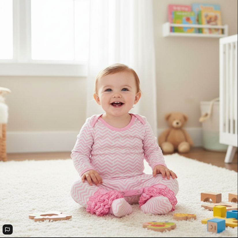 Pink Chevron Baby Girl Pajamas – Ruffle Cuff Long Sleeve Sleepwear