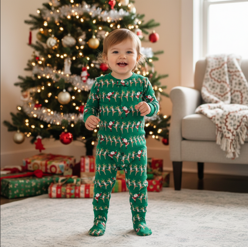 Magnetic Me Christmas Can Can Footie – Green Holiday Baby Pajamas with Magnetic Closures