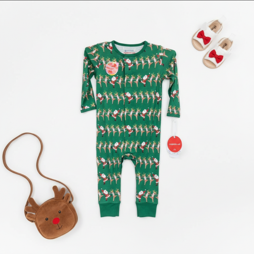 Magnetic Me Christmas Can Can Footie – Green Holiday Baby Pajamas with Magnetic Closures
