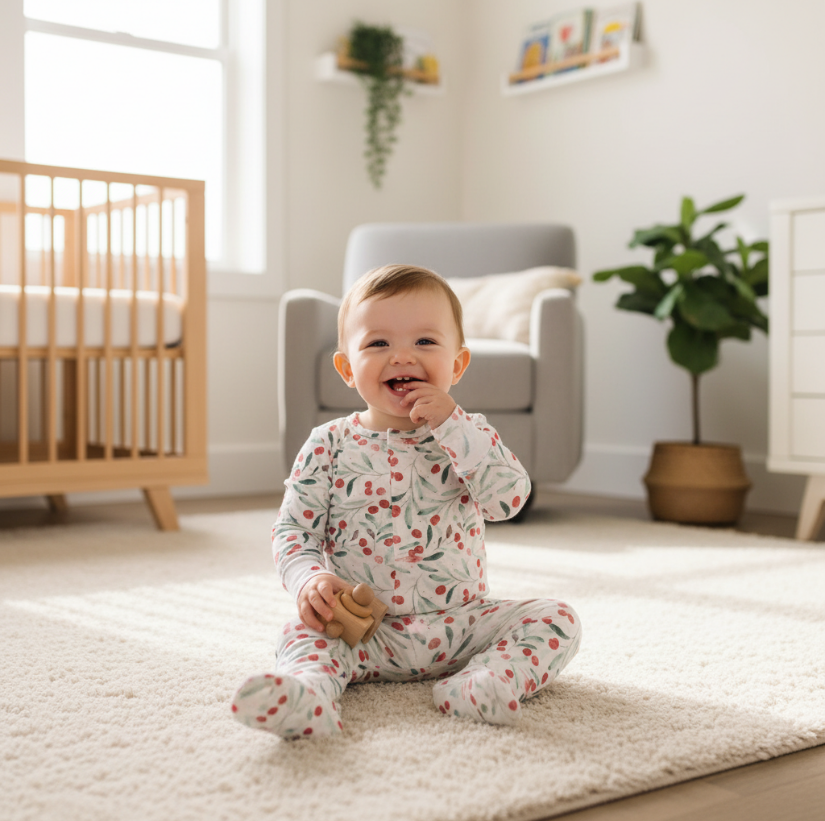 Magnetic Me Kiss Me Baby Footie – Holiday Berry Print Modal Sleeper with Magnetic Closures