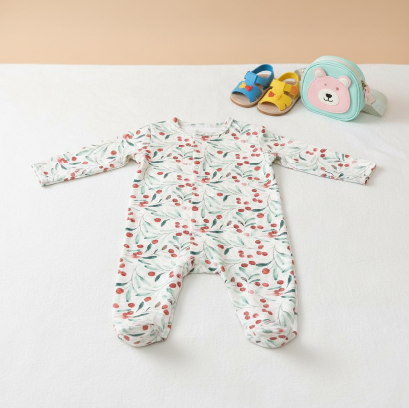 Magnetic Me Kiss Me Baby Footie – Holiday Berry Print Modal Sleeper with Magnetic Closures