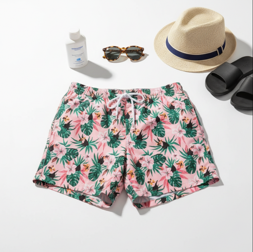 Men’s Tropical Leaf Swim Trunks – Family Matching Beachwear (Dad Edition)