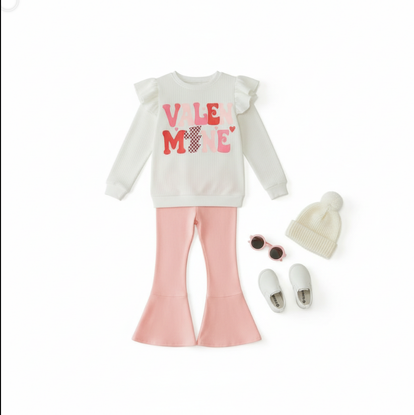 Girls Pink Velvet Bell Bottom Pants – Lightning Bolt Flare Leg Statement Style