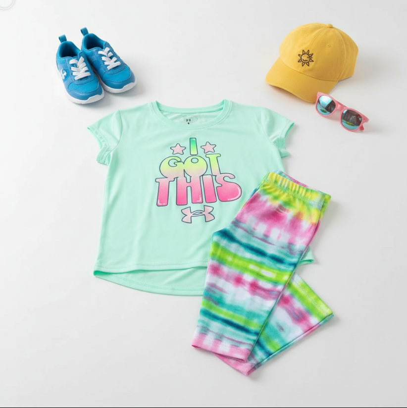 Girls “I GOT THIS” Under Armour Outfit – Mint Graphic Tee & Tie-Dye Leggings Set