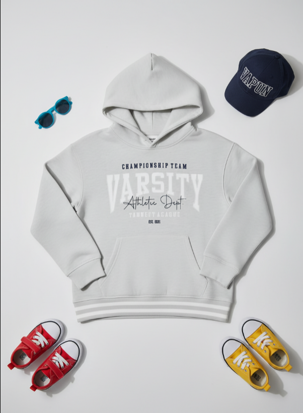 Girls’ Varsity Fleece Pullover Hoodie – Athletic Dept. Print & Kanga Pocket (Campus Collection)