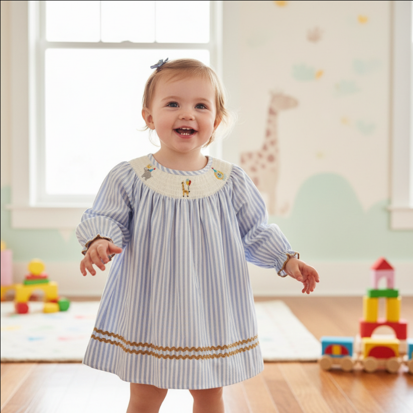 Blue Stripe Smocked circus Dress