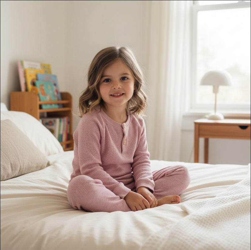 Girls Pink Waffle Knit Lounge Set – Cozy Long Sleeve Top & Jogger Pants