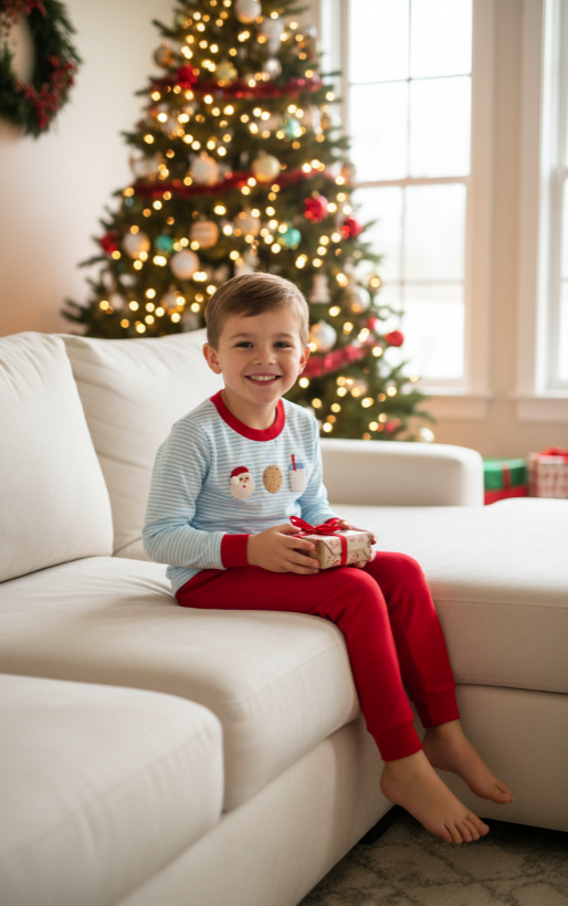 Boys Milk & Cookies Christmas Pajama Set – Red Pants & Holiday Graphic Long Sleeve Top