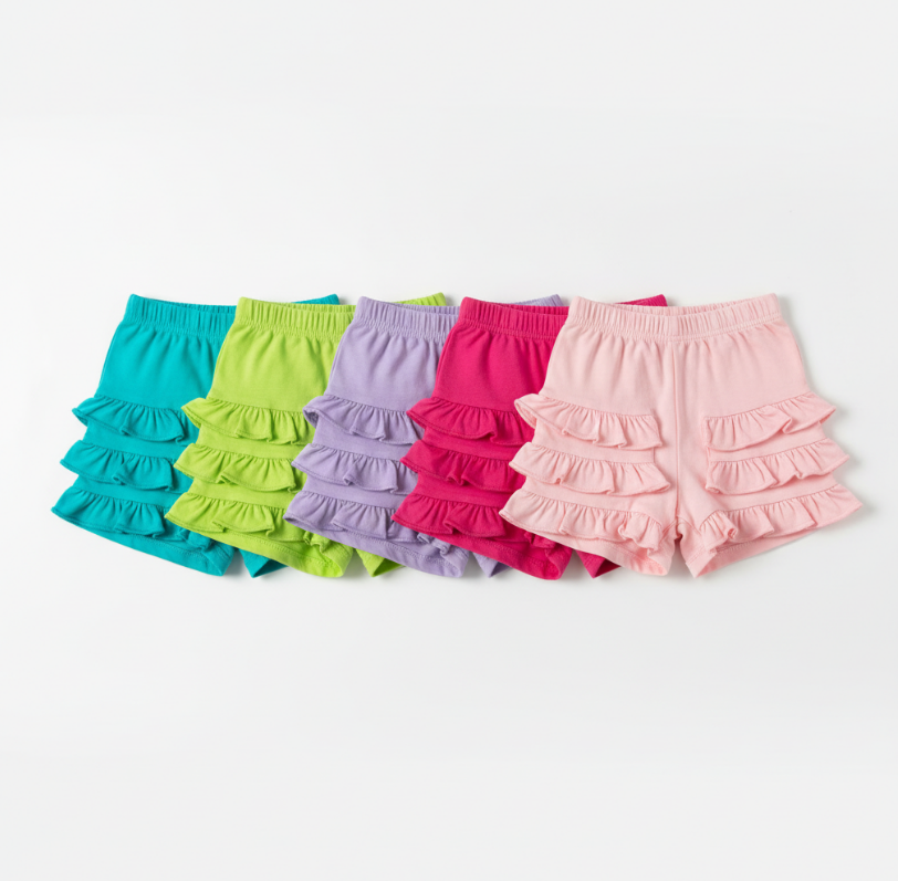 Girls Ruffled Back Shorts – Colorful Summer Bloomers with Double-Layer Frill & Elastic Waist