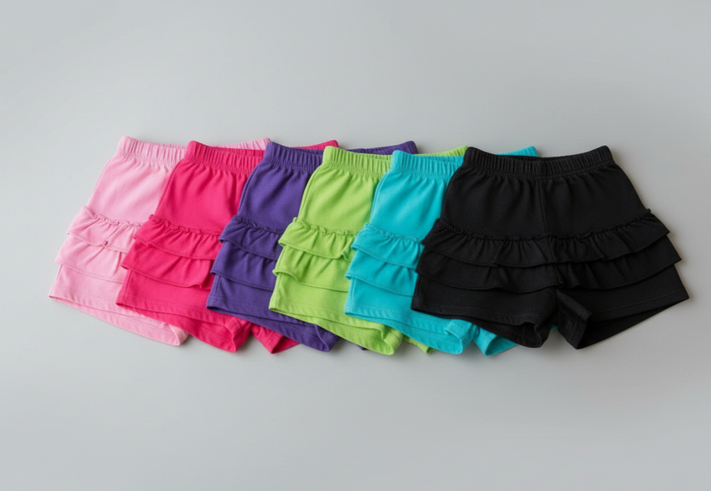 Girls Ruffled Back Shorts – Colorful Summer Bloomers with Double-Layer Frill & Elastic Waist