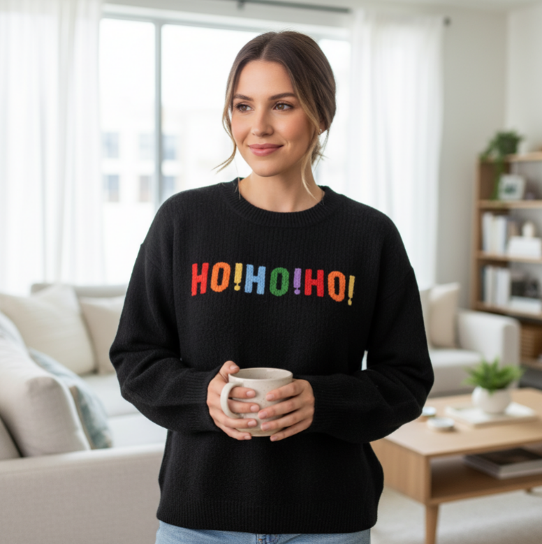 Merry Christmas Colorblock Sweater – Bold Holiday Knit with Multicolor Lettering