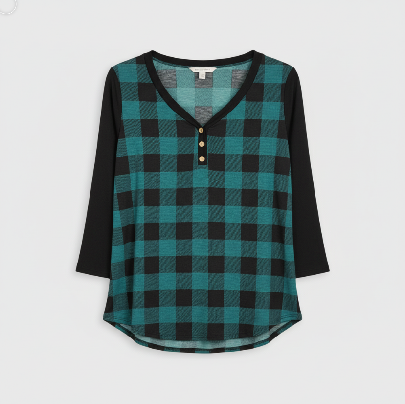 V-Neck Teal/Black Top