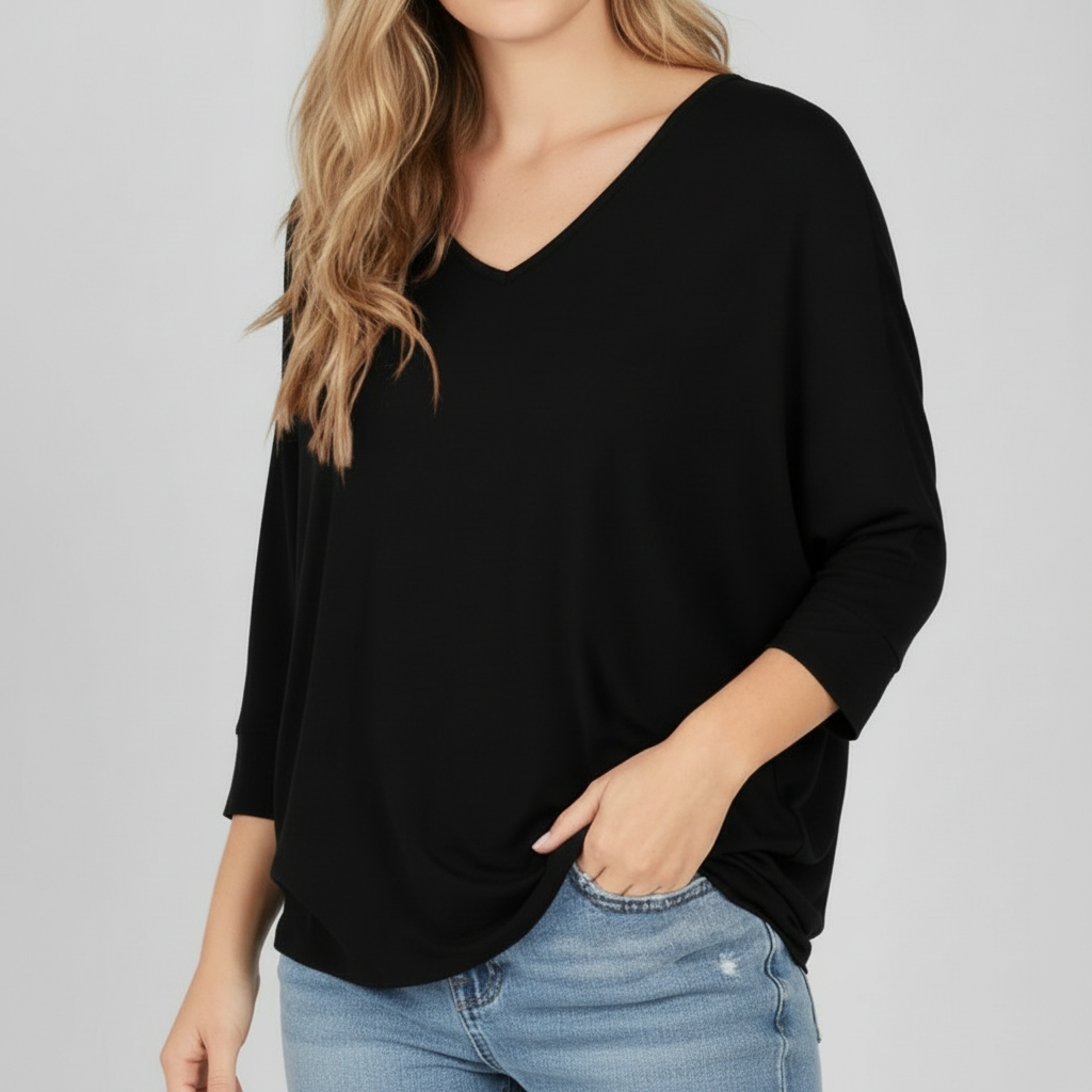V-neck w/3/4 sleeve Black