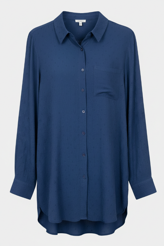 Blue Swiss Dot Button Up