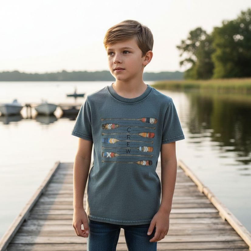 Wes & Willy Crew Oars Tee – Organic Cotton Boys T-Shirt with Nautical Paddle Print