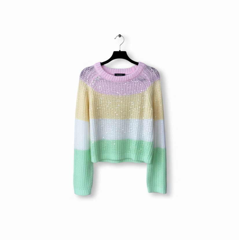 Girls Pastel Colorblock Sequin Sweater – Blush, Mint & Lavender Knit Pullover