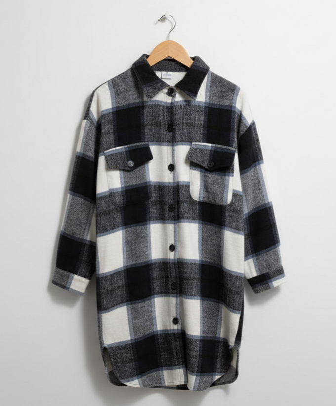Mom & Me Navy Plaid Shacket – Soft Flannel Button-Up Jacket with Chest Pockets for Fall & Winter