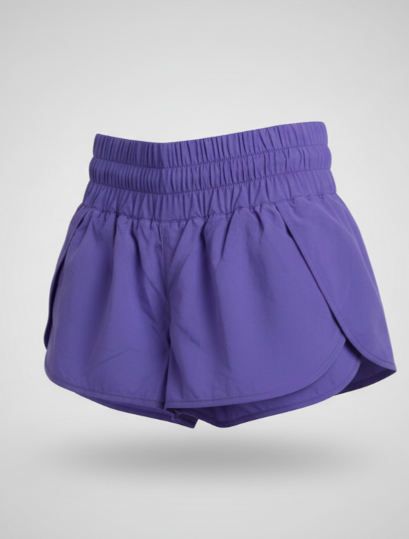 Women’s Blue High-Waisted Track Shorts – Lightweight Lined Activewear with Pockets & Elastic Waist