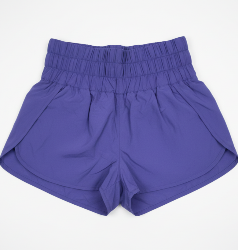 Women’s Blue High-Waisted Track Shorts – Lightweight Lined Activewear with Pockets & Elastic Waist