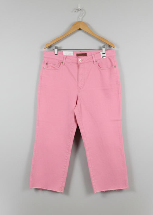 JB Pink Tummy Control Wide Leg Pants – High-Rise Stretch Denim with Sculpting Waistband & Cropped Hem